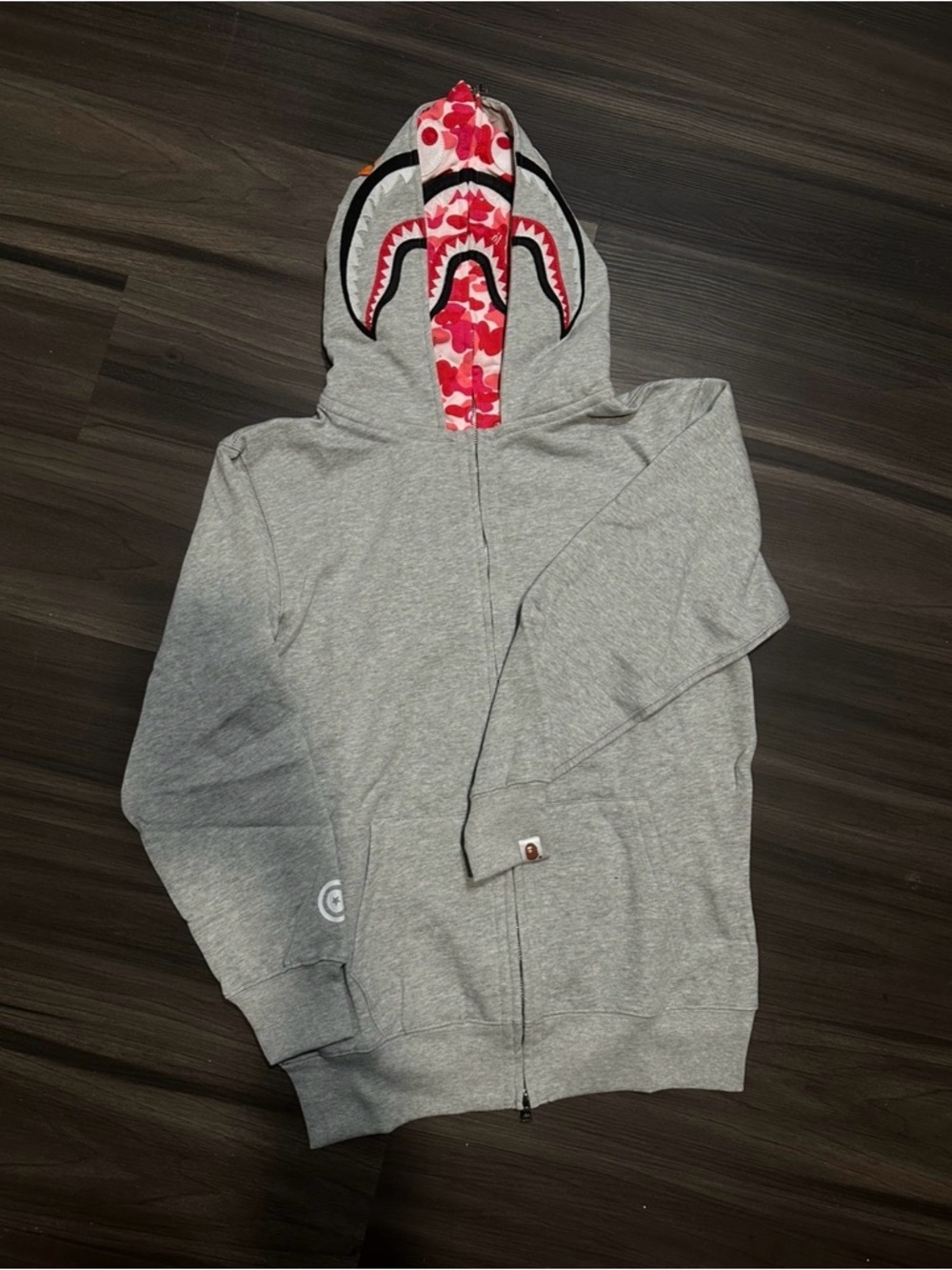 APE double shark hood full zip gray/pink sizes m,L,xL
